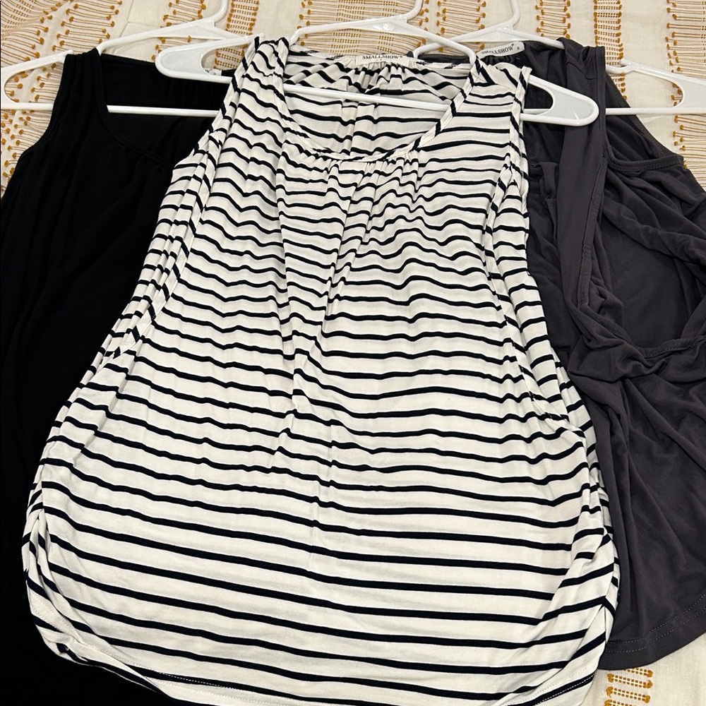 Nursing Tops- Striped Black and White, Grey and Black Sleeveless Top